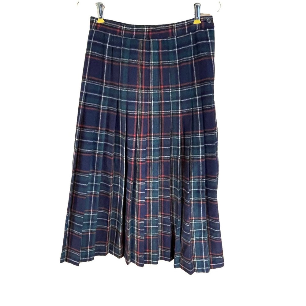 Vintage Crazy Horse Made in Italy Pleated Plaid Wool Maxi Skirt Sz 8